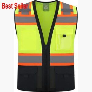 Class 2 High Visibility Reflective Safety Vest with Zipper Front